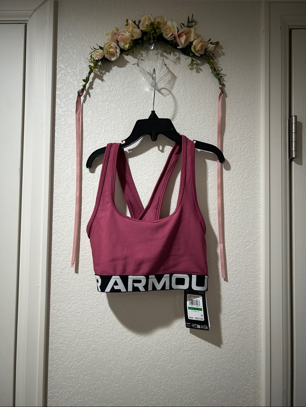 Under Armour Rose-Pink Sports Bra with Branded Black Band